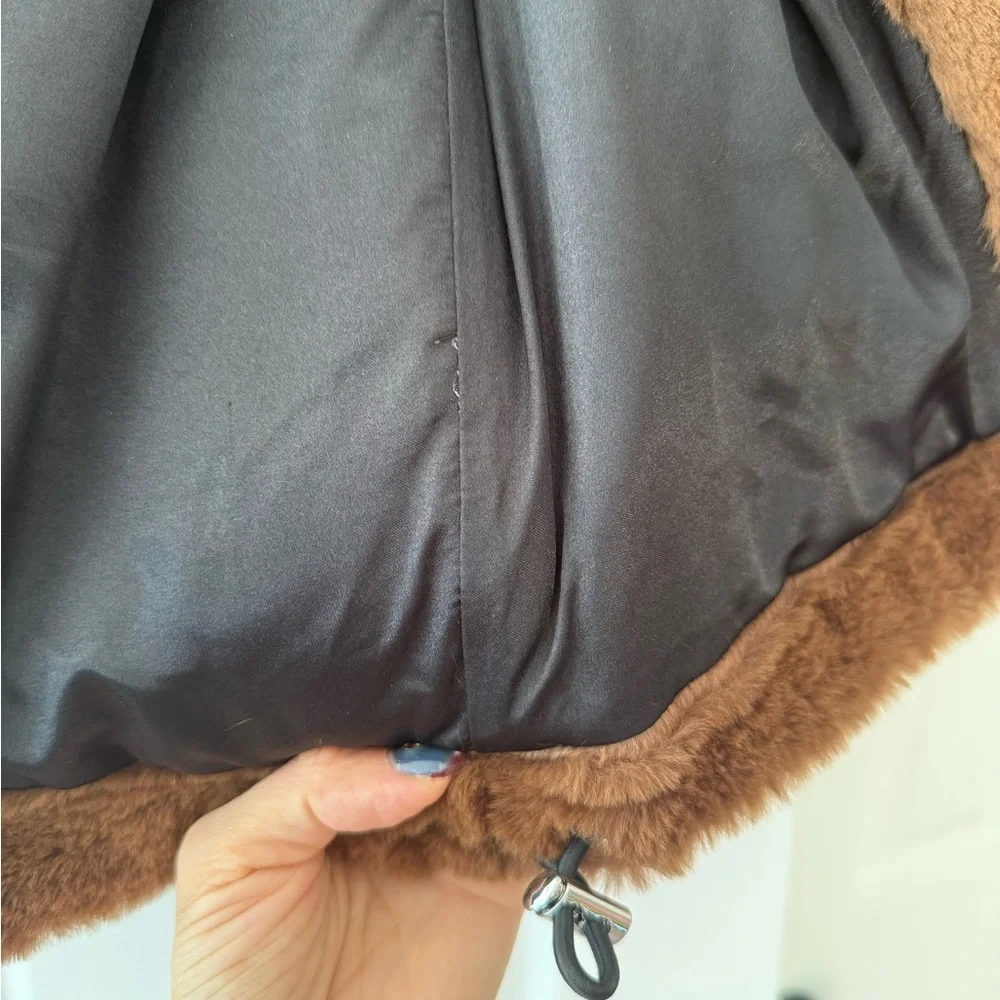ALO Yoga Knockout Faux Fur Hooded Oversized Coat Jacket Chocolate Brown
